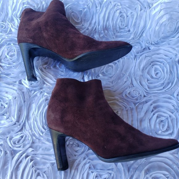 Nine West Brown Suede Almond Toe Cone Heel Zipper Ankle Booties Womens Size 5.5M - Picture 5 of 8